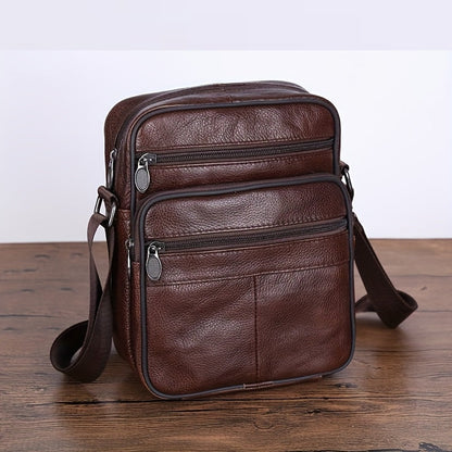 Leather Shoulder Bag for Men – Roomy Cowhide with Adjustable Strap