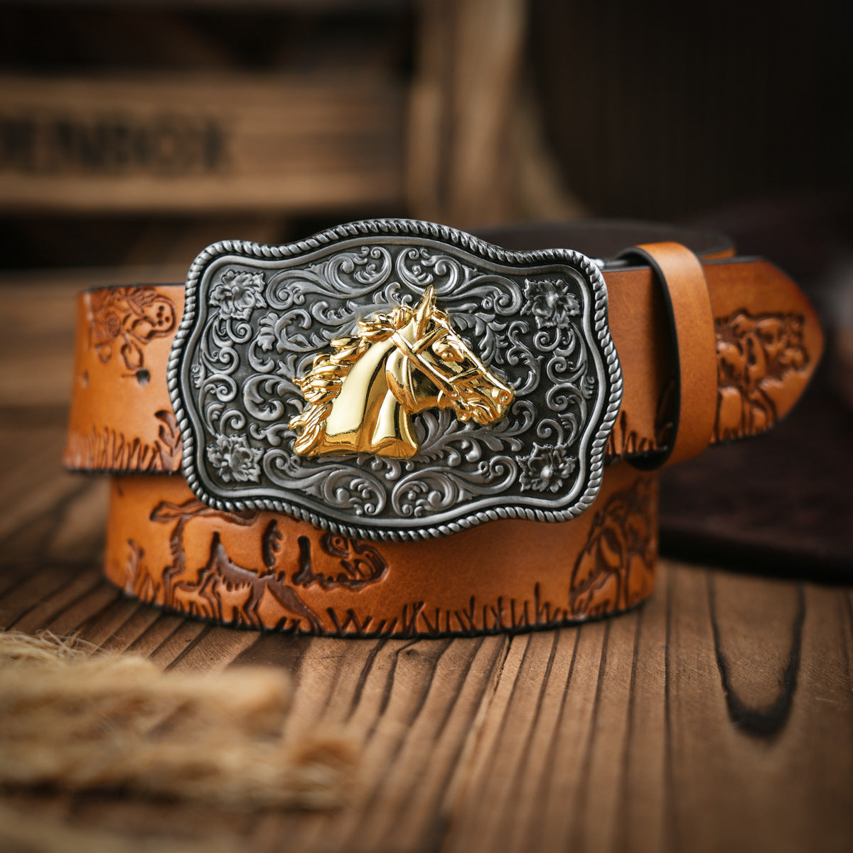 Men's Western Style Belt – Durable Vegan Leather with Metal Buckle