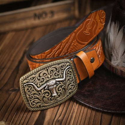 Men's Western Style Belt – Durable Vegan Leather with Metal Buckle