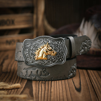 Men's Western Style Belt – Durable Vegan Leather with Metal Buckle