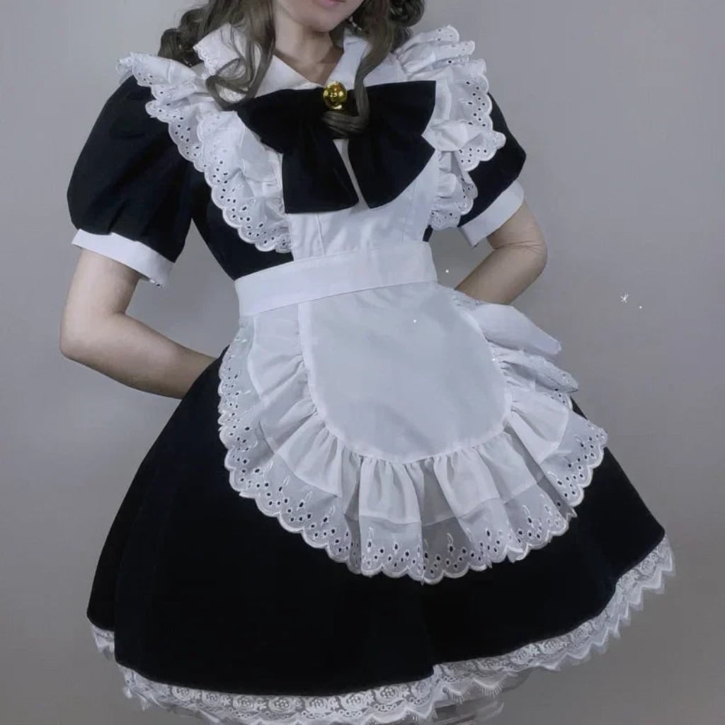 Elegant Maid Outfit with Ruffled Apron for Festive Occasions