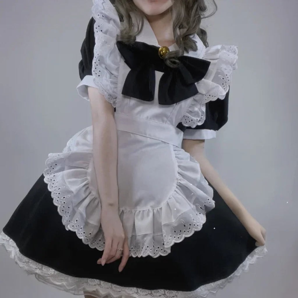 Elegant Maid Outfit with Ruffled Apron for Festive Occasions