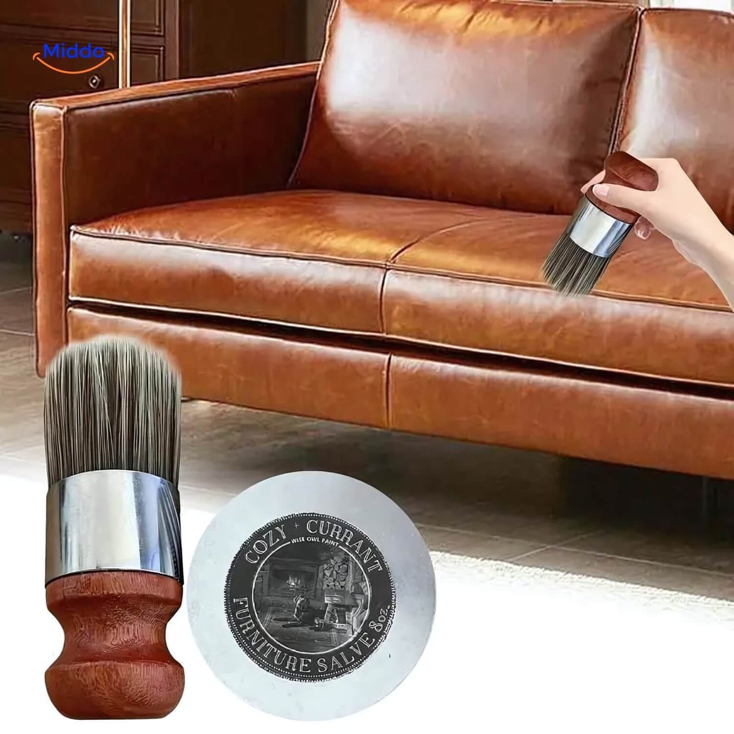 Leather and Wood Polish Balm, Scratch Remover + Brush