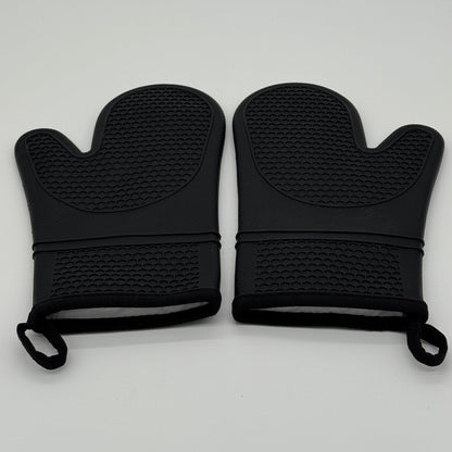Silicone Oven Gloves in Black – Cotton-Lined, Non-Slip, 1 Set