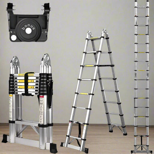 Collapsible Telescopic Ladder for Indoor and Outdoor Use – Extendable with Non-Slip Feet and Soft-Close System