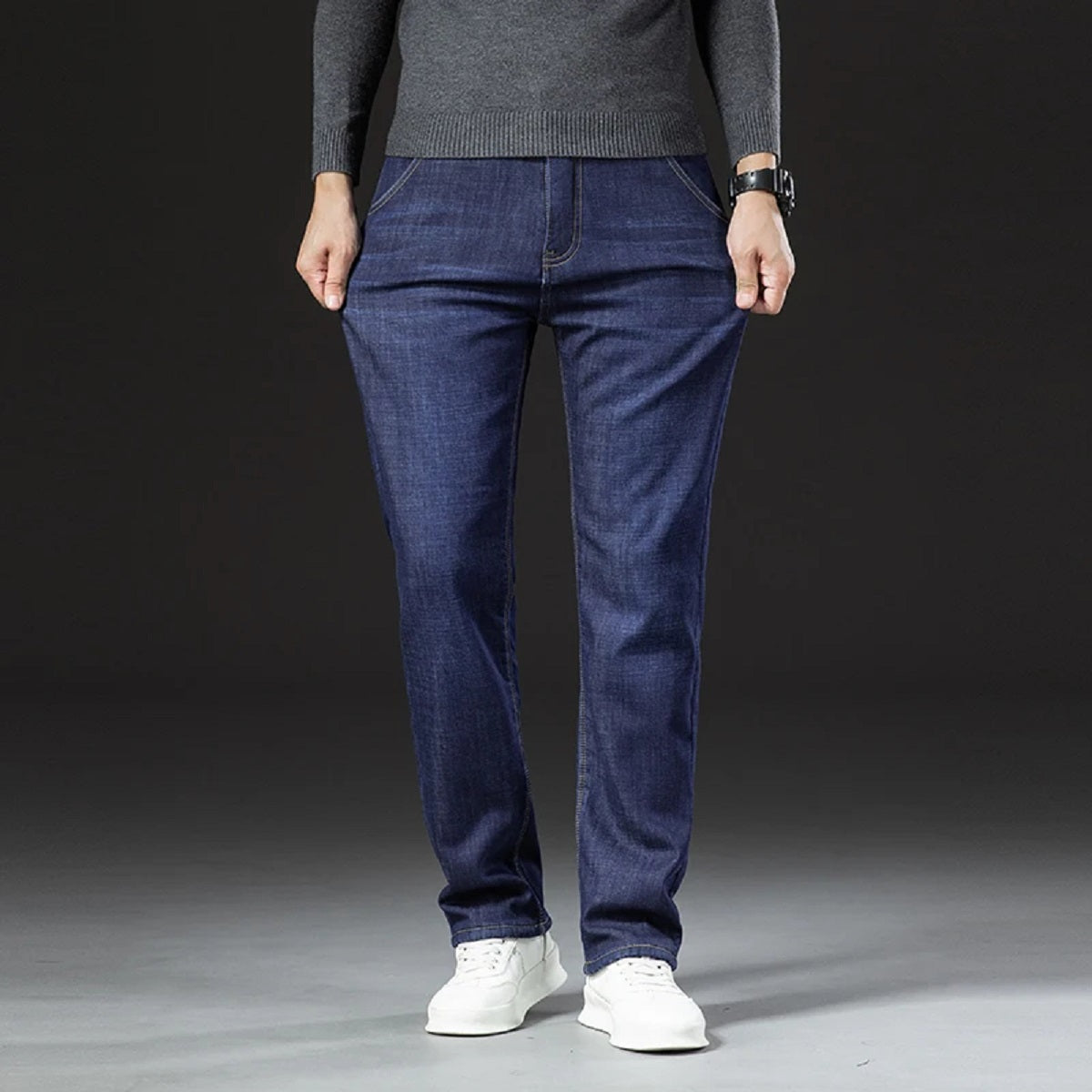 Men's Thermal Denim Pants - Fleece Lined Winter Jeans for Warmth