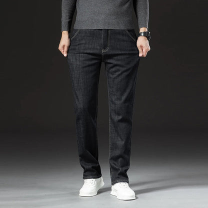 Men's Thermal Denim Pants - Fleece Lined Winter Jeans for Warmth
