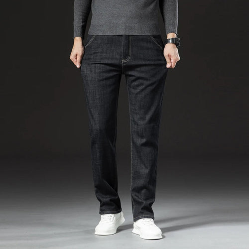 Men's Thermal Denim Pants - Fleece Lined Winter Jeans for Warmth