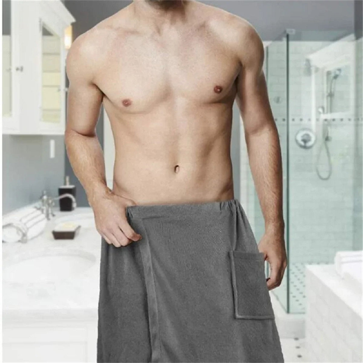 Soft Bath Towel for Men - Shower Wrap with Pocket for Spa, Gym, Beach