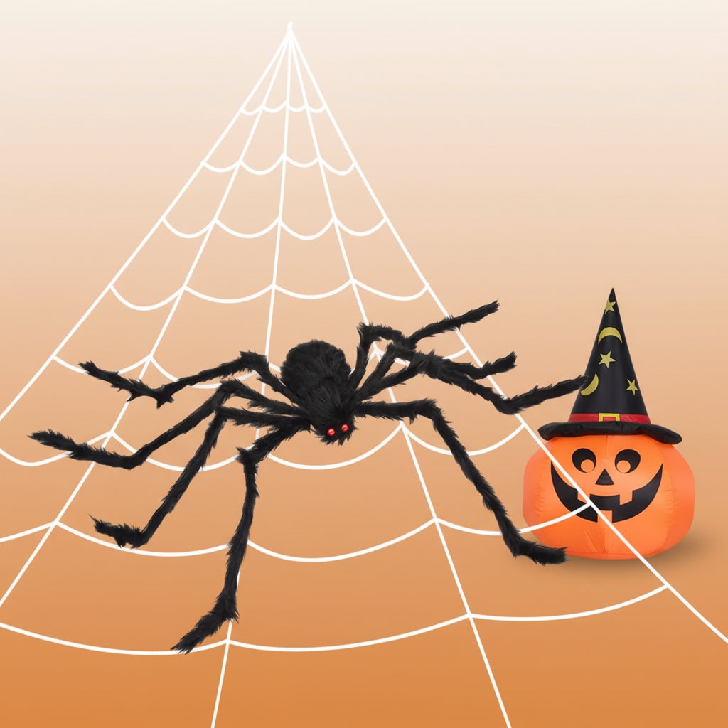 Life-Size Creepy Crawly Spider Decoration with Glowing Eyes and Stretchy Web