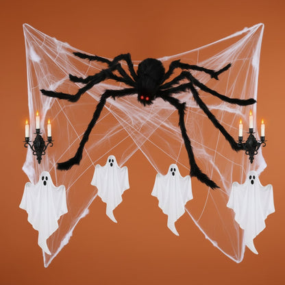 Life-Size Creepy Crawly Spider Decoration with Glowing Eyes and Stretchy Web