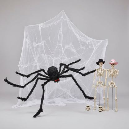 Life-Size Creepy Crawly Spider Decoration with Glowing Eyes and Stretchy Web