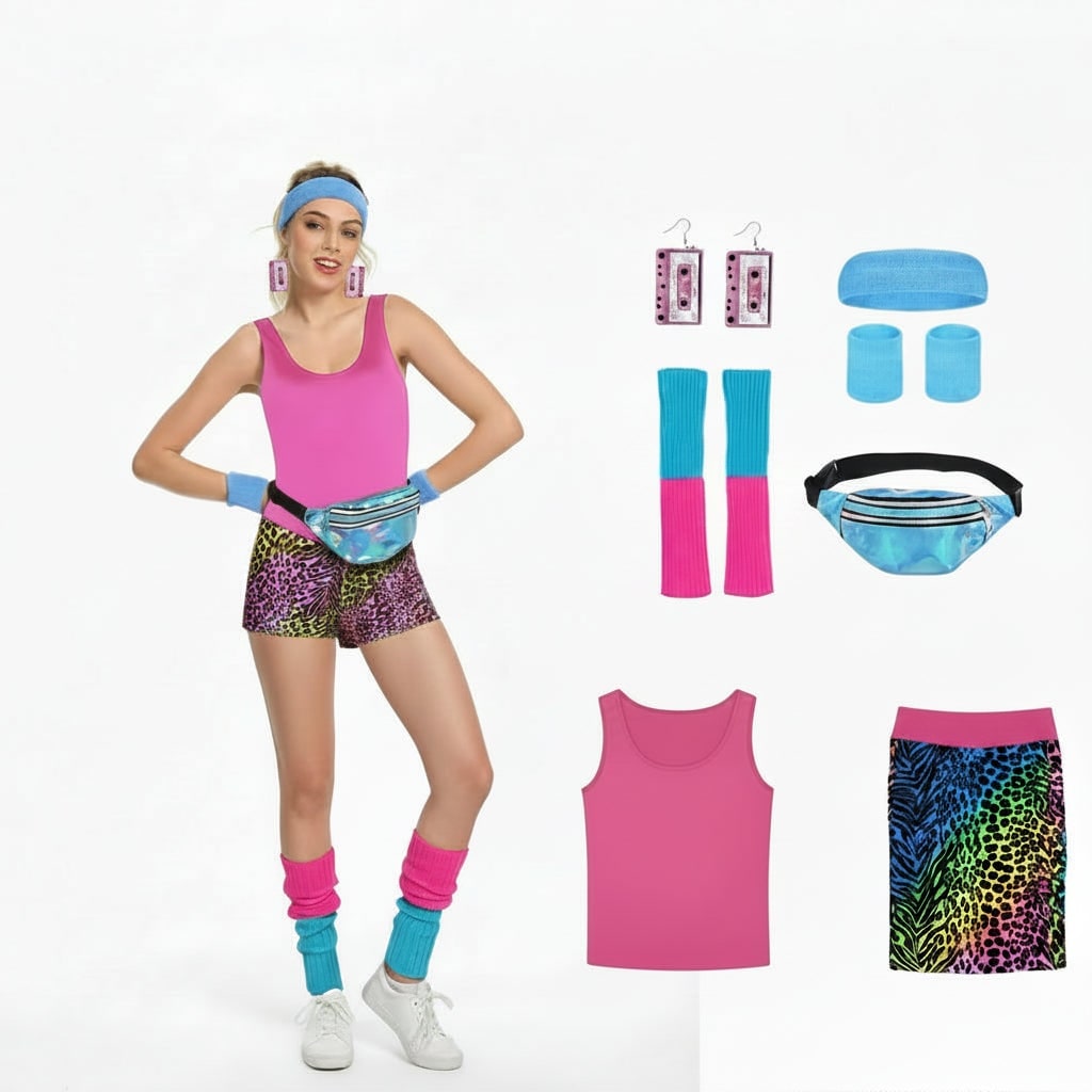Retro Fitness Party Costume Set – 80s Inspired Outfit