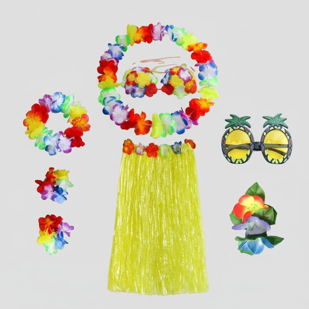 Tropical Dance Costume Set for Four with Flower Accessories