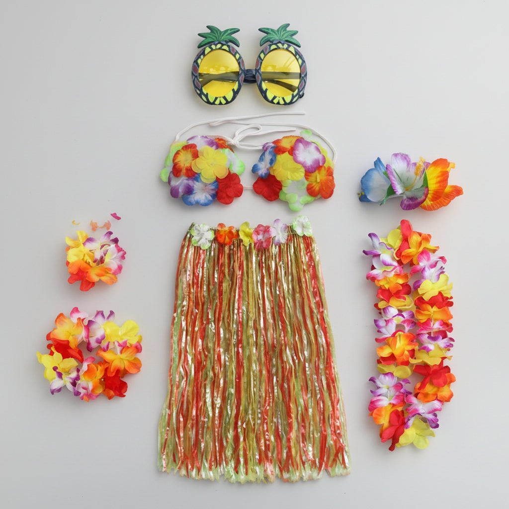 Tropical Dance Costume Set for Four with Flower Accessories