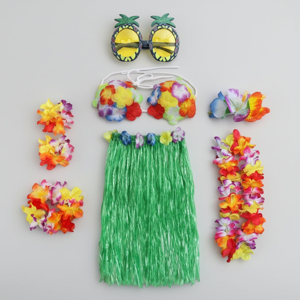 Tropical Dance Costume Set for Four with Flower Accessories