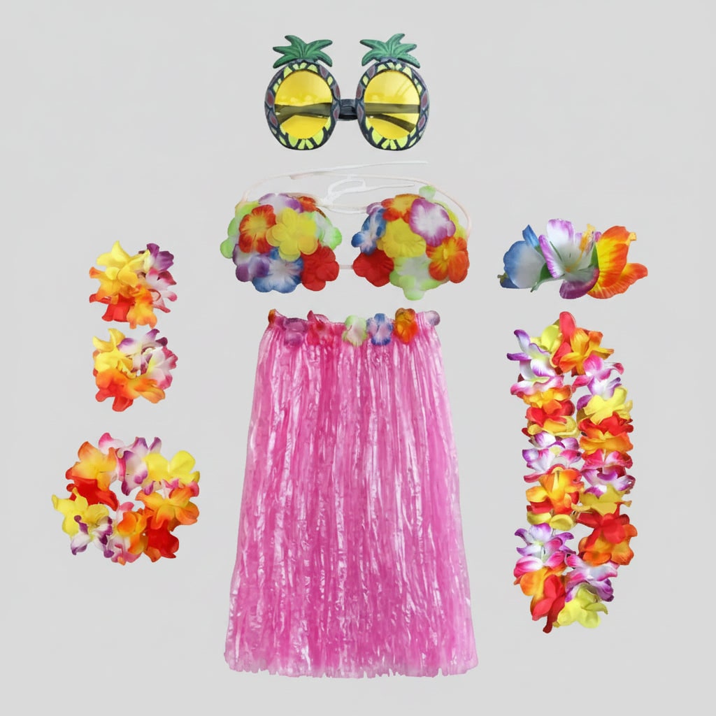 Tropical Dance Costume Set for Four with Flower Accessories