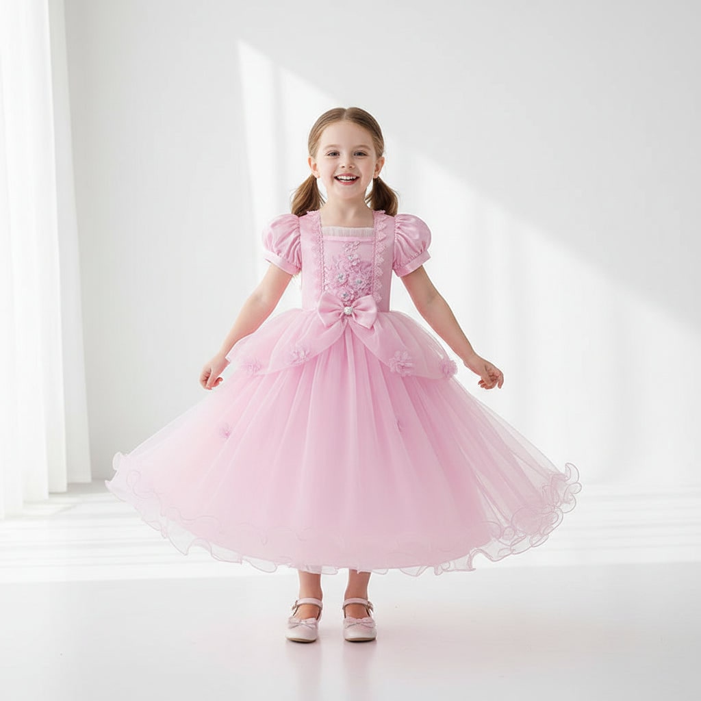 Enchanting Fairy Tale Dress for Girls with Puff Sleeves