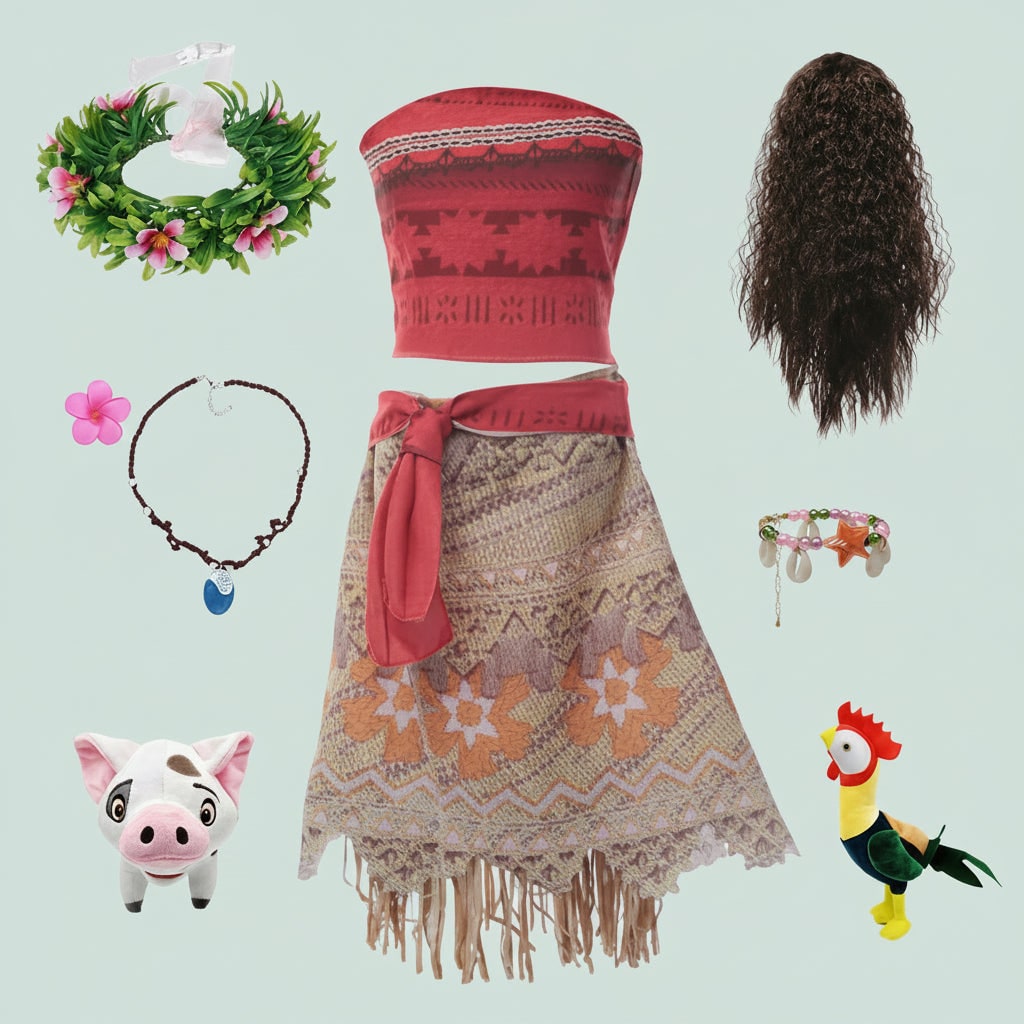 Tropical Princess Costume Set for Girls – Complete with Wig and Accessories