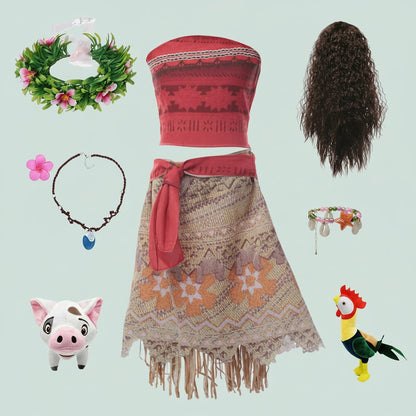Tropical Princess Costume Set for Girls – Complete with Wig and Accessories