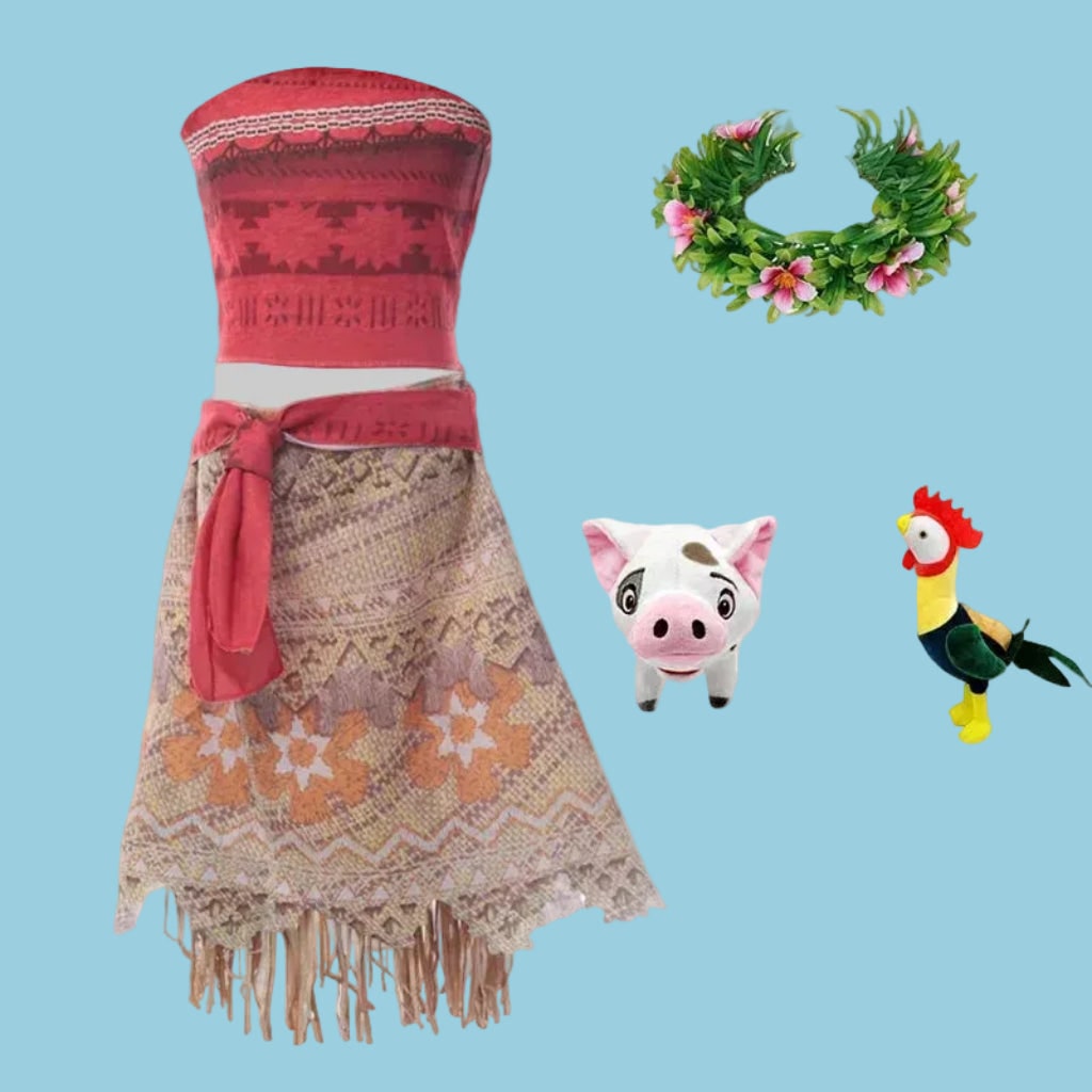 Tropical Princess Costume Set for Girls – Complete with Wig and Accessories