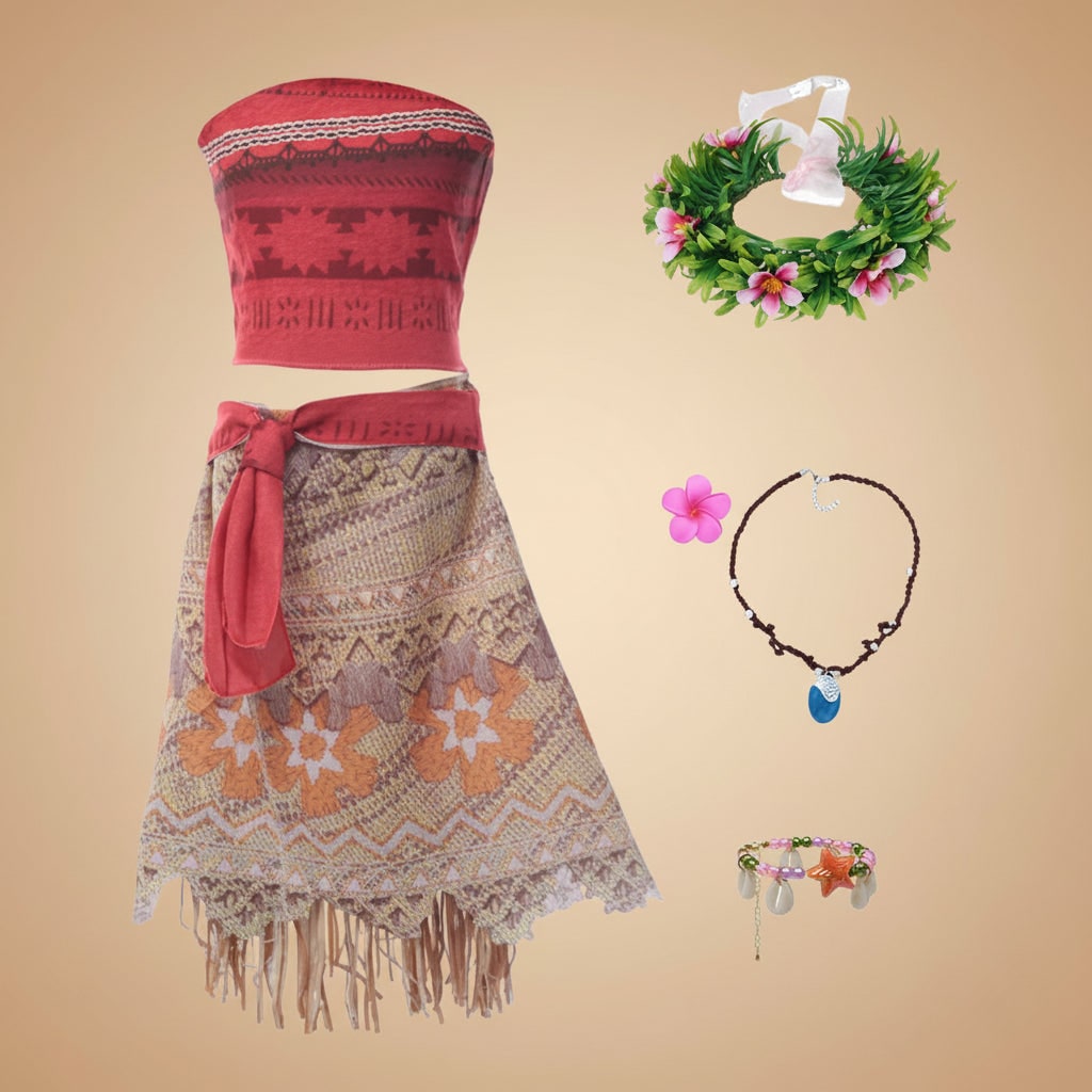Tropical Princess Costume Set for Girls – Complete with Wig and Accessories