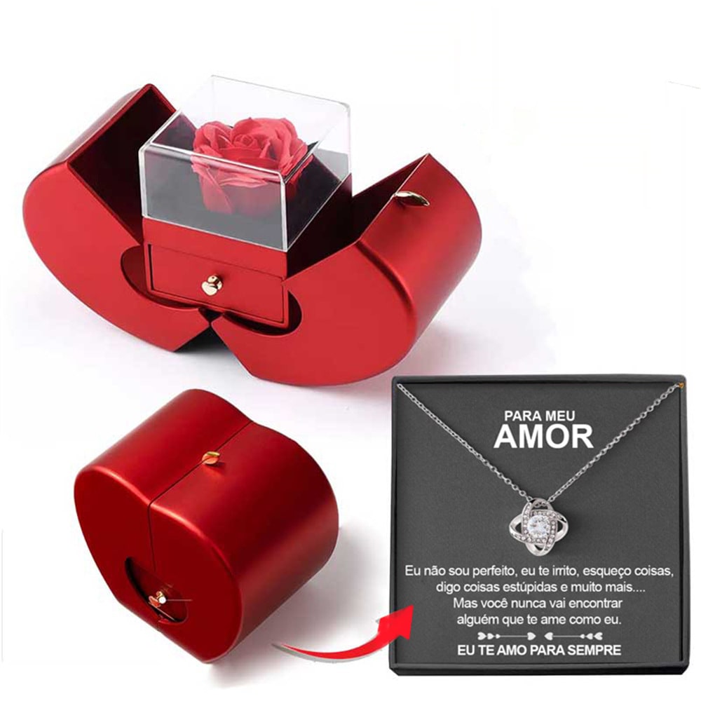 Enchanting Jewelry Box with Everlasting Rose & Necklace for Special Proposals