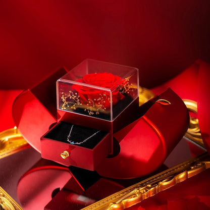 Enchanting Jewelry Box with Everlasting Rose & Necklace for Special Proposals