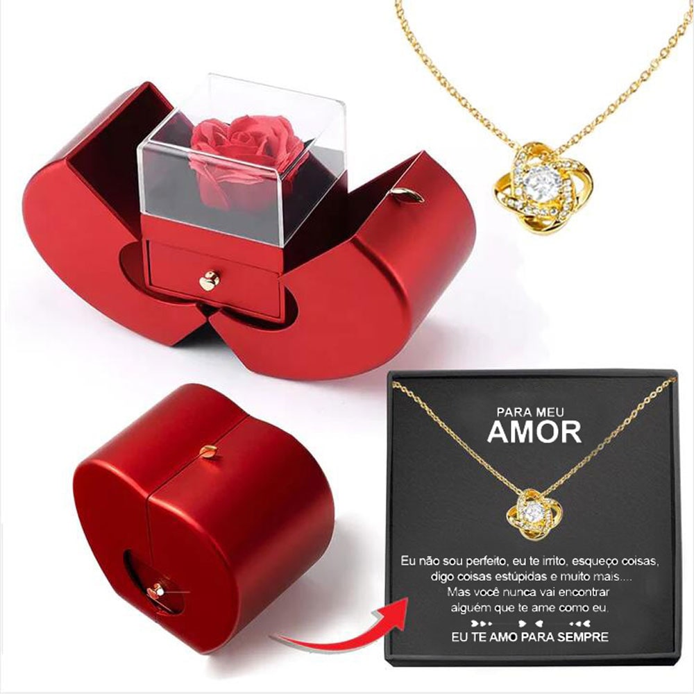 Enchanting Jewelry Box with Everlasting Rose & Necklace for Special Proposals