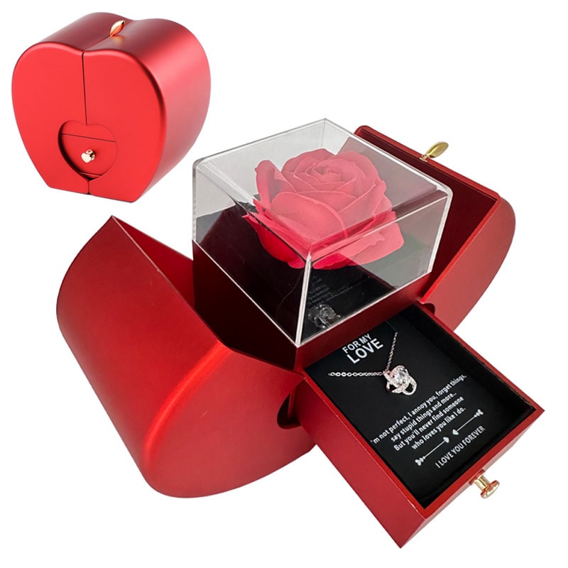 Enchanting Jewelry Box with Everlasting Rose & Necklace for Special Proposals