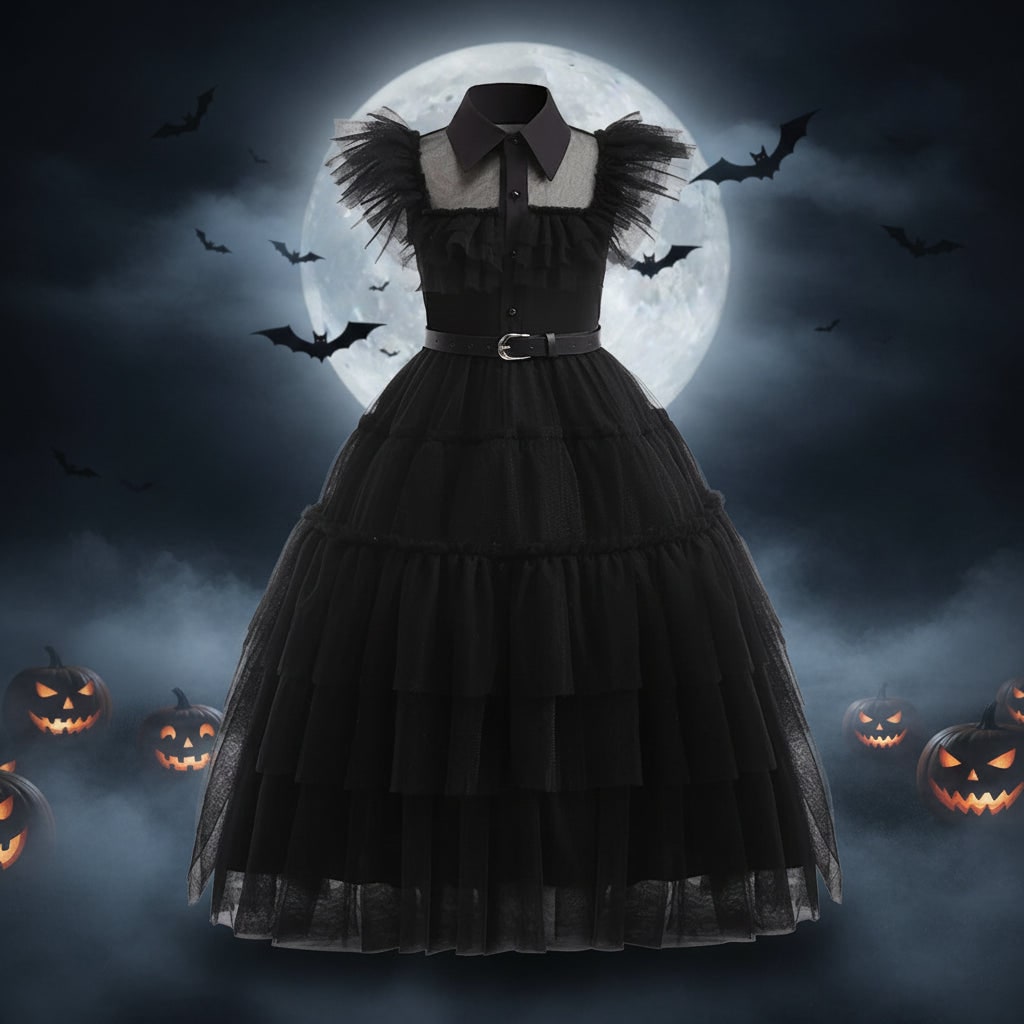 Enchanting Gothic Costume for Girls with Tulle Dress & Accessories