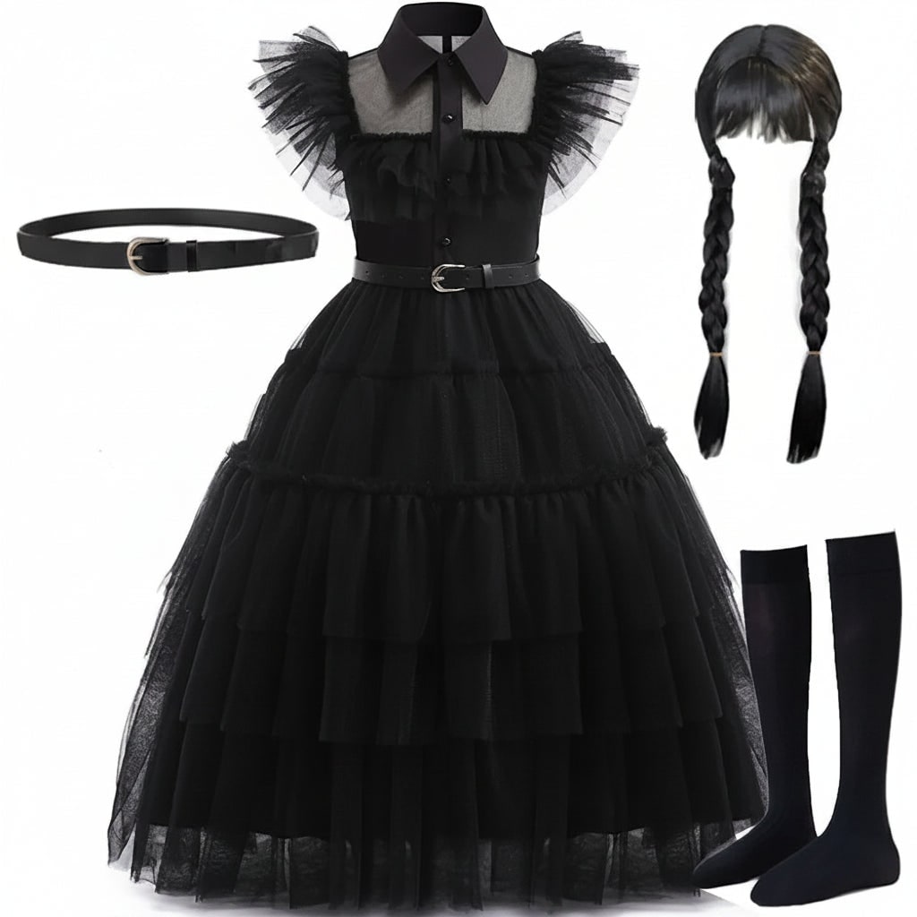 Enchanting Gothic Costume for Girls with Tulle Dress & Accessories