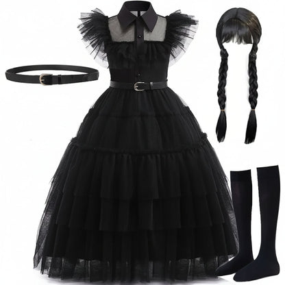 Enchanting Gothic Costume for Girls with Tulle Dress & Accessories