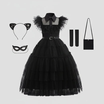 Enchanting Gothic Costume for Girls with Tulle Dress & Accessories
