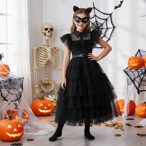 Enchanting Gothic Costume for Girls with Tulle Dress & Accessories
