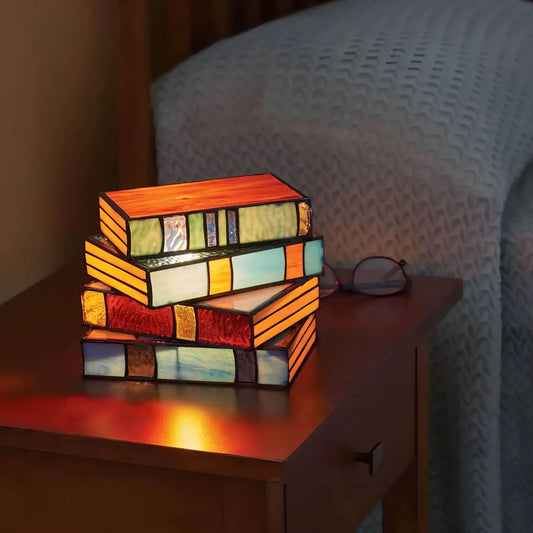 Artistic Book Shaped Table Lamp with Handcrafted Stained Glass Design