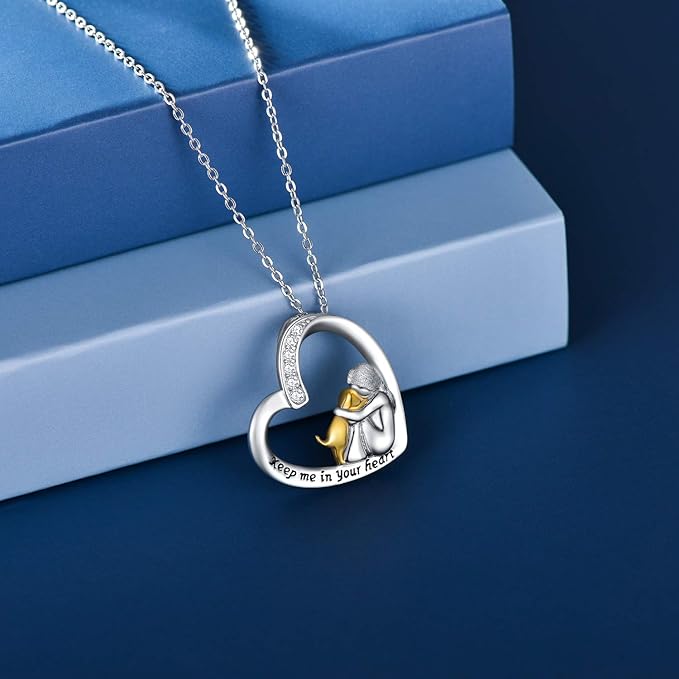 Silver Necklace with Heart, Dog, and Zirconia Gemstone
