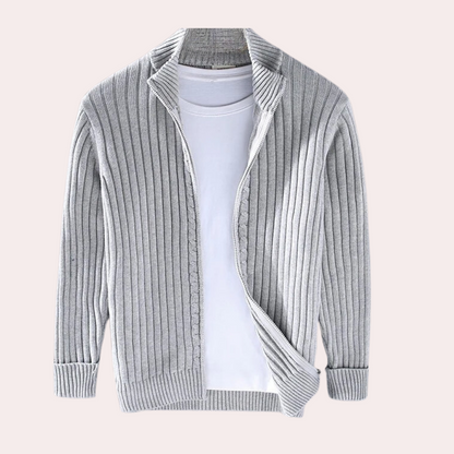 Men's Spring Cardigan with Zipper - Modern Knit Design
