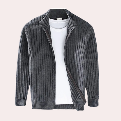 Men's Spring Cardigan with Zipper - Modern Knit Design