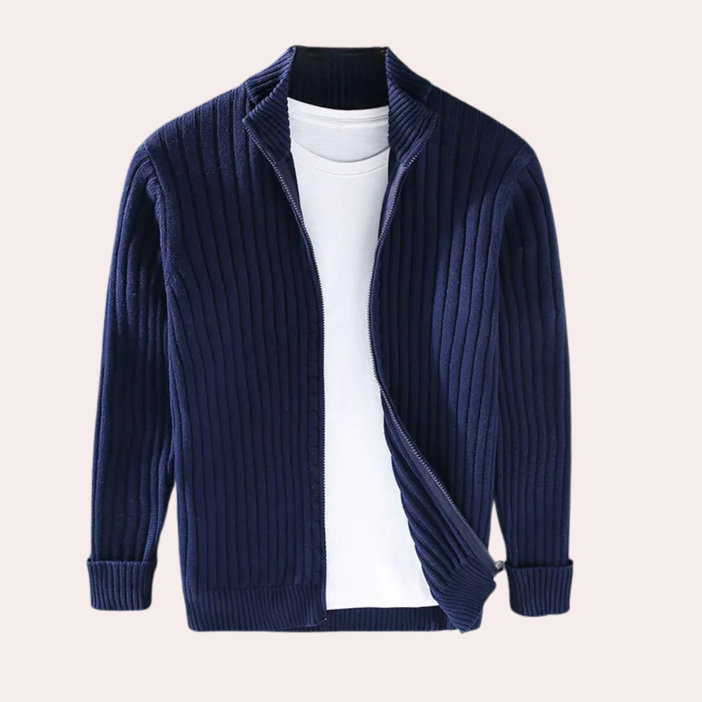 Men's Spring Cardigan with Zipper - Modern Knit Design