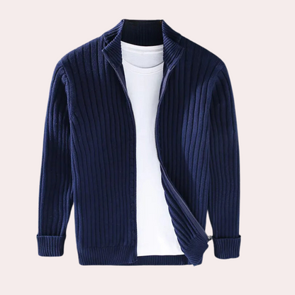 Men's Spring Cardigan with Zipper - Modern Knit Design