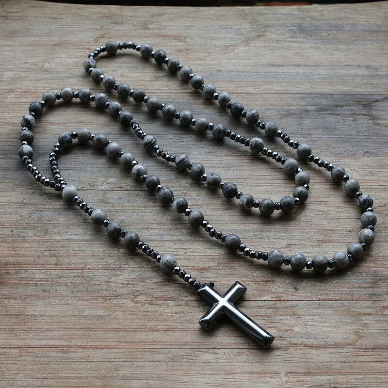 Men's Rosary Necklace with Tiger Eye and Lapis Lazuli – Orion Design