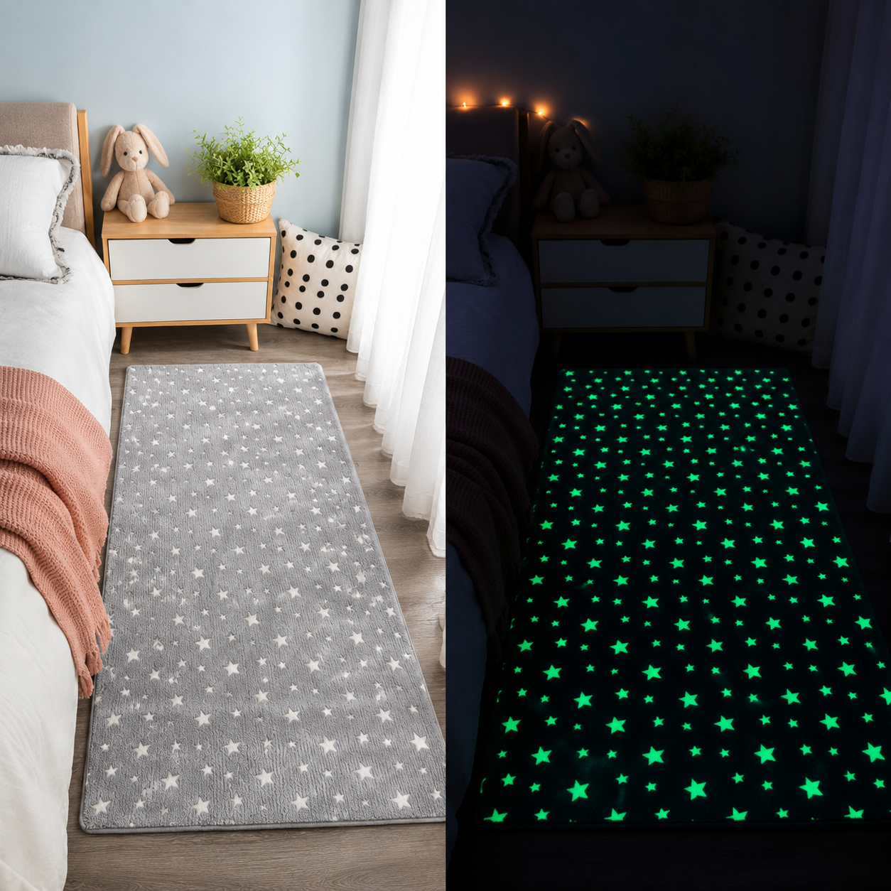 Glow in the Dark Area Rug for Children – Moon and Star Pattern