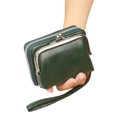 Vintage Coin Purse for Women with Zipper and Kiss Lock Wrist Design