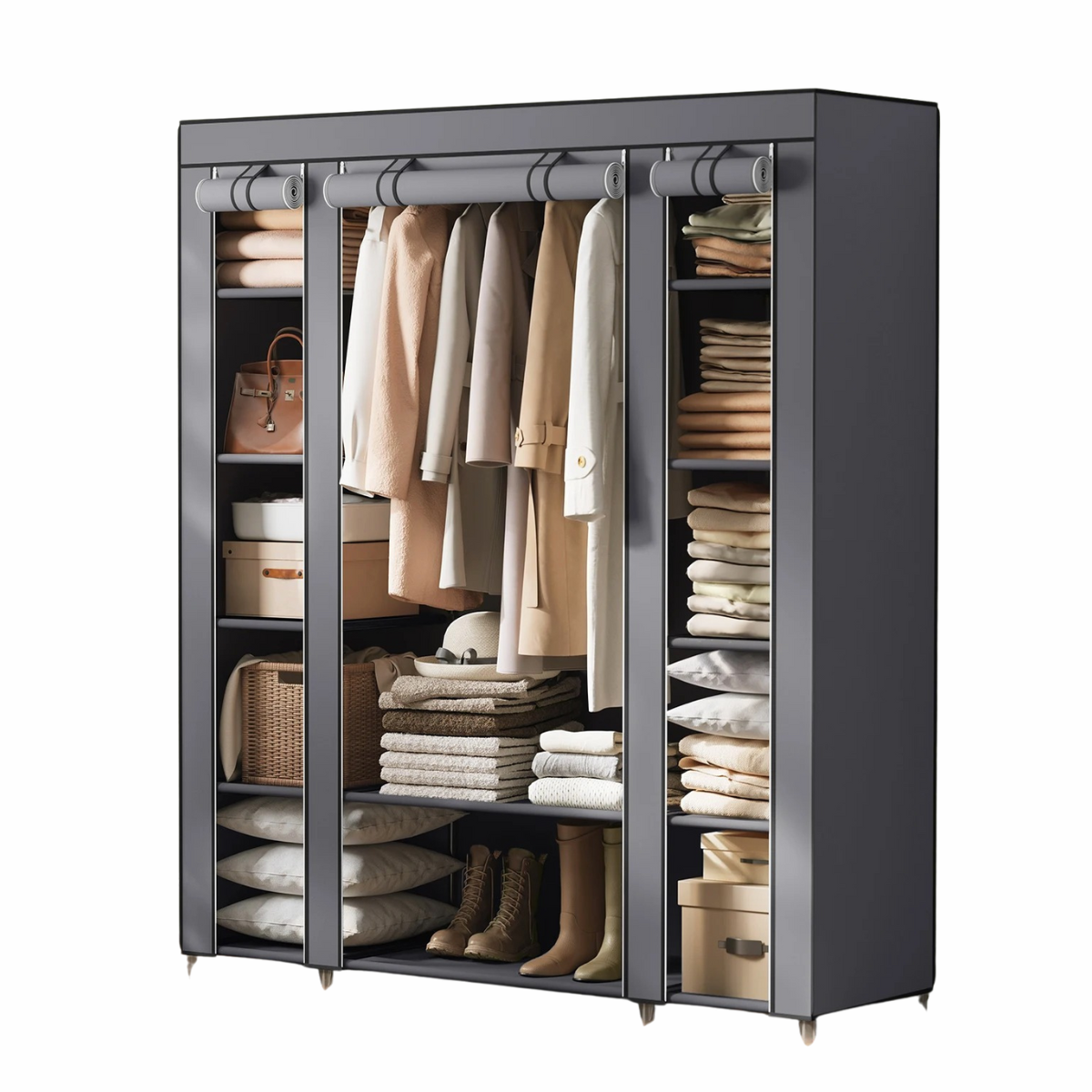 Clothes Rack with Fabric Enclosure and Storage - Portable Wardrobe