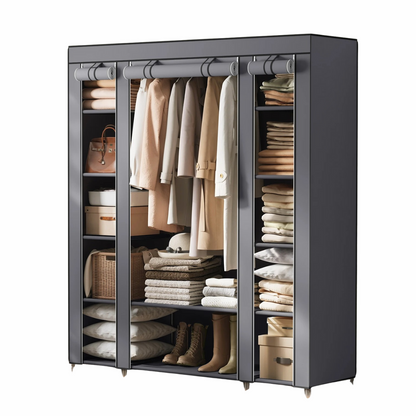 Clothes Rack with Fabric Enclosure and Storage - Portable Wardrobe