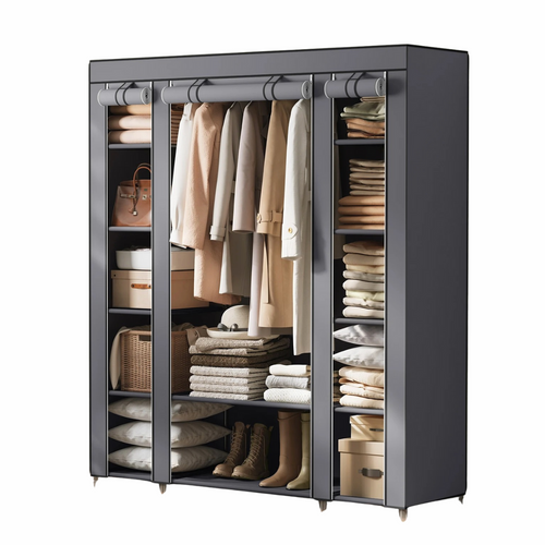 Clothes Rack with Fabric Enclosure and Storage - Portable Wardrobe