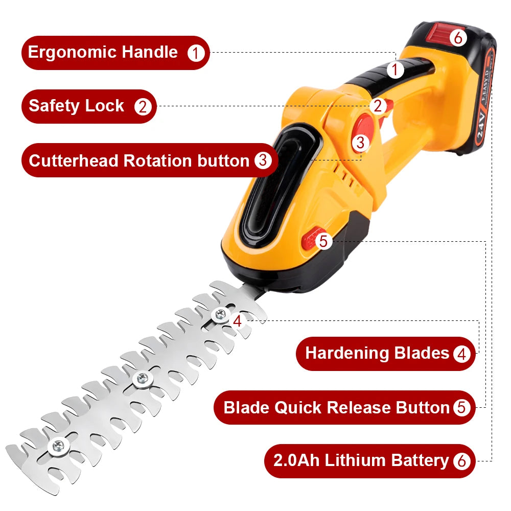 90° Adjustable Head Cordless Electric Hedge Trimmer