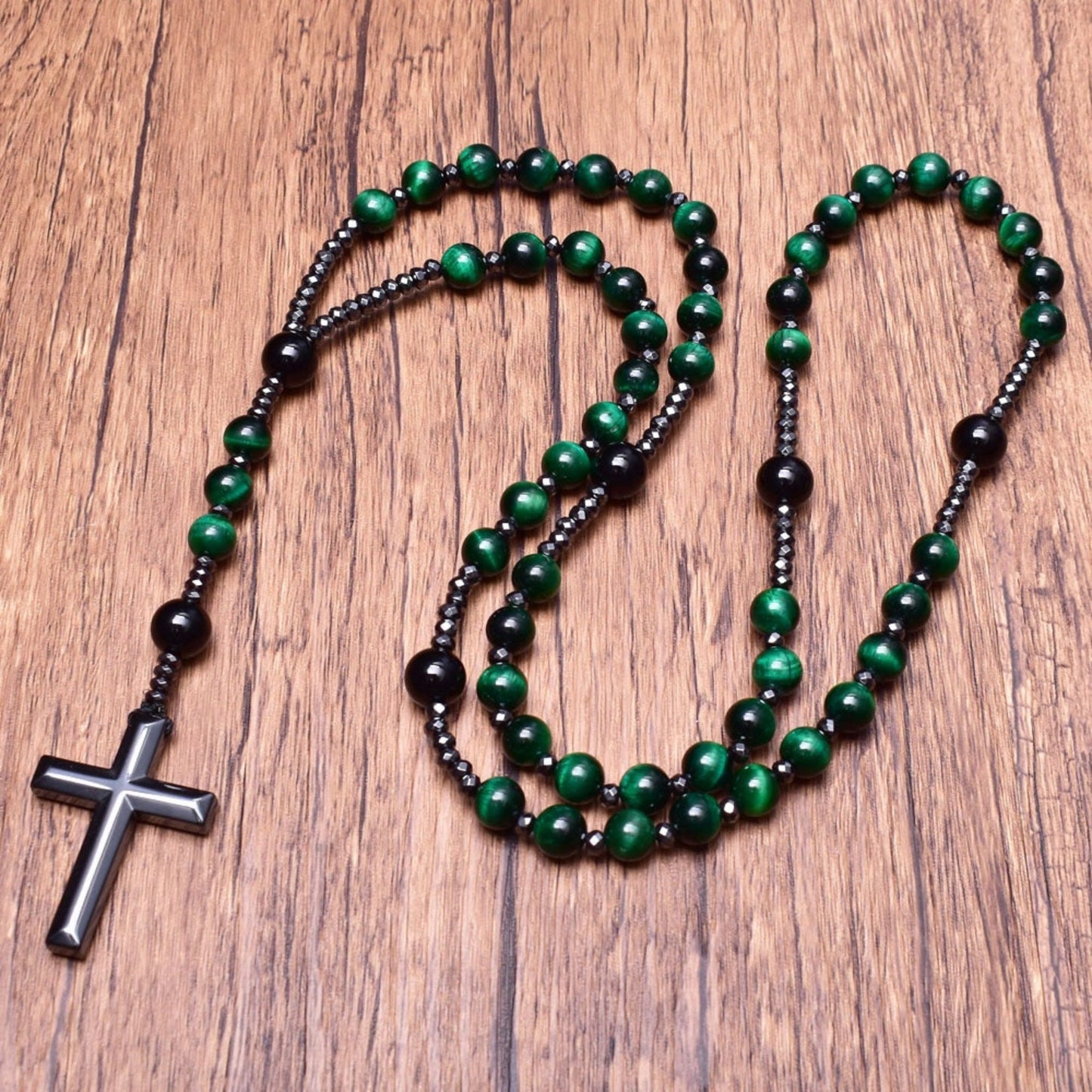 Men's Rosary Necklace with Tiger Eye and Lapis Lazuli – Orion Design