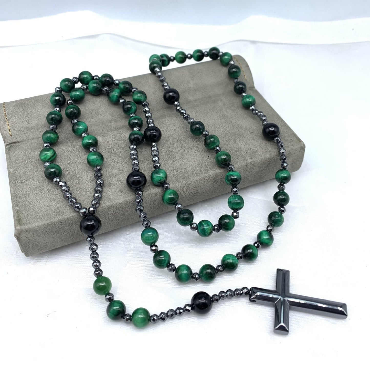 Men's Rosary Necklace with Tiger Eye and Lapis Lazuli – Orion Design